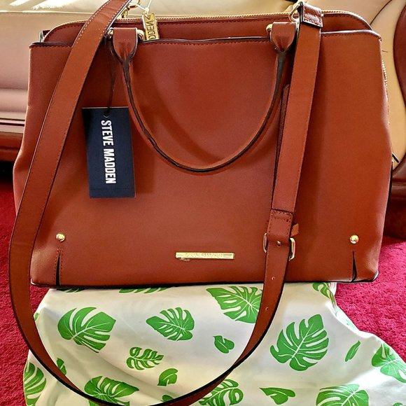 BRAND NEW Steve Madden Cognac Bdelta Satchel Purse - Picture 2 of 9